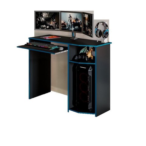 Mesa Gamer Escrivaninha Office Nicho E Suporte Gabinete CPU Gamer:Preto/Azul