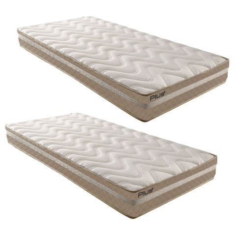 Kit com 2 Colchões Solteiro D33 Plus Duoface 14x88x188cm Unique Paropas By Ecosono Bege/Rustico
