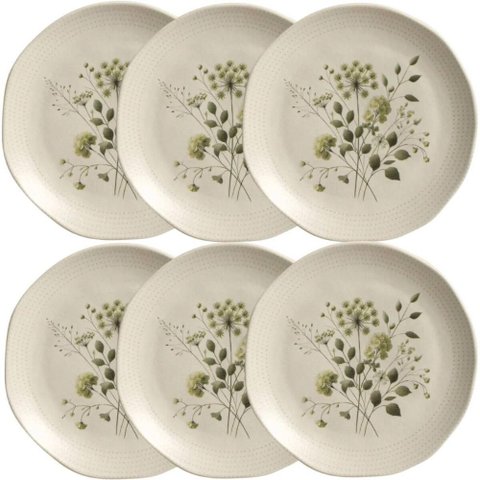 Kit 6 Pratos de Sobremesa Ammi Orgânico Cerâmica 19,5cm Floral Porto Brasil
