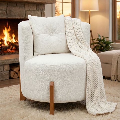 Poltrona Decorativa Orgânica Curva Luna Boucle Branco - Montanaris Decor