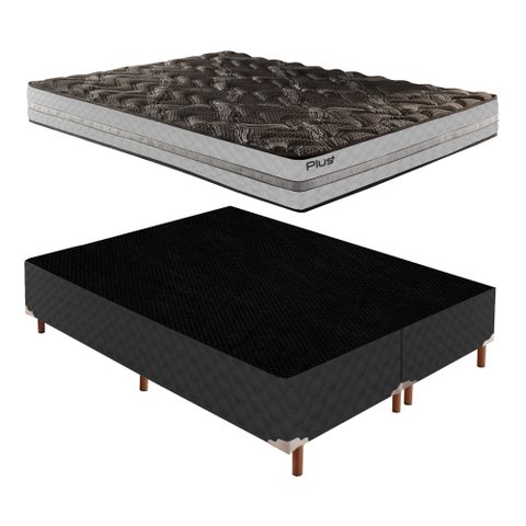 Cama Box Queen com Colchão D33 Unique Plus Duoface 16x158x198cm e Base Íris Preto/Elegancy Paropas B