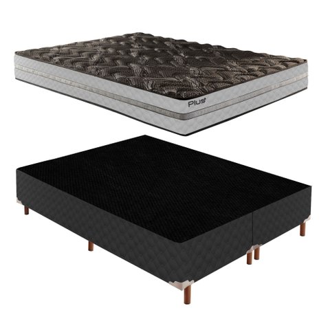 Cama Box Queen com Colchão D33 Unique Plus Duoface 18x158x198cm e Base Íris Preto/Elegancy Paropas B