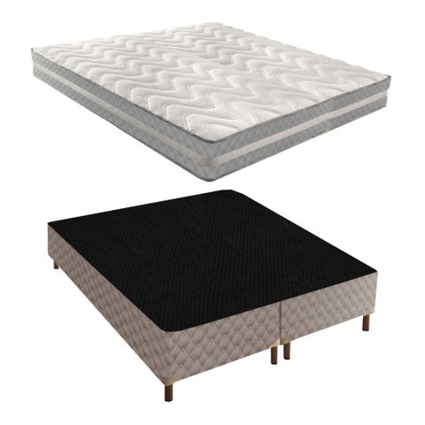 Cama Box Queen com Colchão D33 Quality Duoface 26x158x198cm e Base Galaxy Prata/Rustico Paropas By e