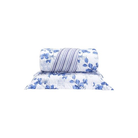 Cobre Leito Solteiro Colori Dupla Face 200 Fios 2 Peças - Flores Azuis 100% Poliéster
