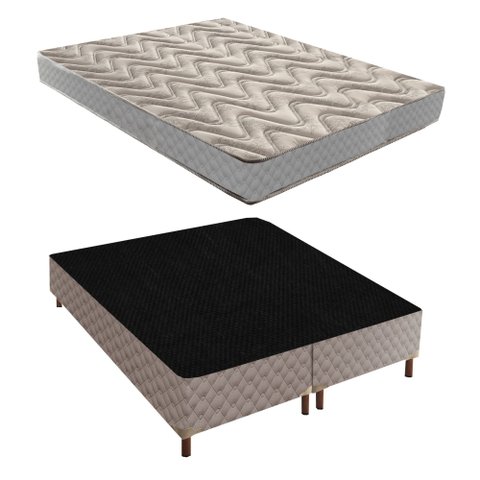 Cama Box Queen com Colchão D45 Quality Duoface 25x158x198cm e Base Galaxy Prata/Rustico Paropas By e