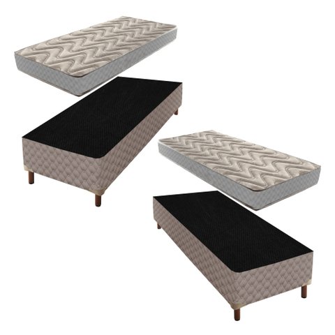 2 Bases Box Solteiro Galaxy 42x88x188cm com Kit com 2 Colchões Solteiro Unique D45 Duoface 18x88x188 Paropas By Ecosono Prata/Rustico