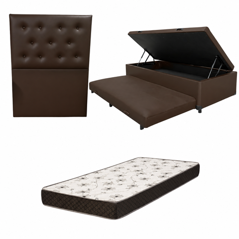 Cama Box Baú Solteiro com Auxiliar (Bicama) + Colchão Solteiro Espuma D20 12cm | Kit Completo com Ca