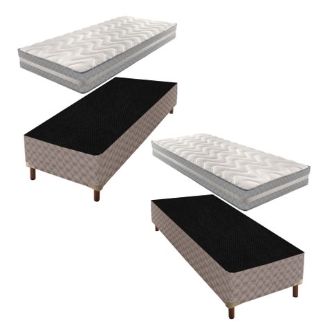2 Bases Box Solteiro Galaxy 42x88x188cm com Kit com 2 Colchões Solteiro Quality D33 Duoface 26x88x18 Paropas By Ecosono Prata/Rustico