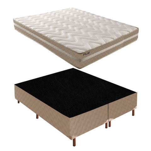 Cama Box Queen com Colchão D33 Quality Plus Duoface 20x158x198cm e Base Florença Bege/Rustico Paropa
