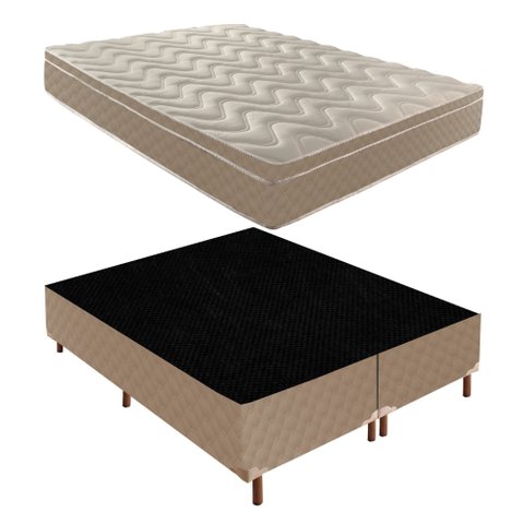 Cama Box Queen com Colchão D28 Unique Anatômico 25x158x198cm e Base Florença Bege/Rustico Paropas By