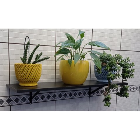 1 Prateleira Preta MDF 60cm X 22cm Com Mão Francesa Estante Sala Porta Objetos