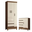 Ver imagem 1 de Guarda Roupa Solteiro 3 Portas com Pés Fit com Cômoda 1 Porta e 4 Gavetas Fit Jequetibá Off White