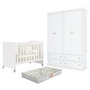 Ver imagem 1 de Berço Americano Evolution 4 em 1 Branco Acetinado e Guarda Roupa Infantil Americano 4 Portas Branco