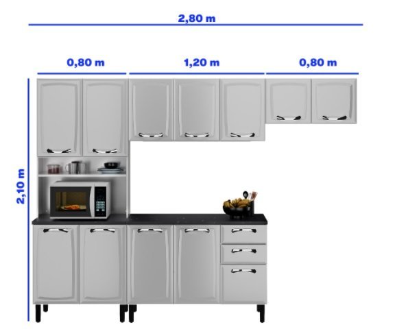 Cozinha Completa Aço Itatiaia New Premium 11 Portas 3 Gavetas e Nicho Microondas 2,80m - 3