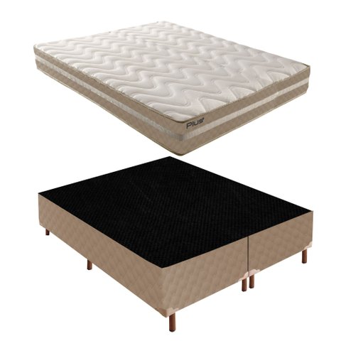 Cama Box Queen com Colchão D33 Unique Plus Duoface 25x158x198cm e Base Florença Bege/Rustico Paropas