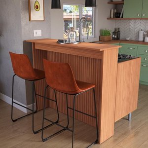 Bancada Cozinha Turim 130cm Mdp Nature Ilha Painel Ripado 3d