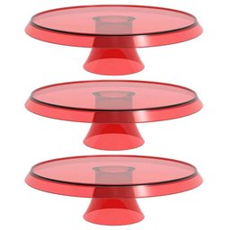 3 Boleiras Plásticas Vermelho Translúcido 28cm com Pedestal Pratos para Bolos e Docinhos - 1
