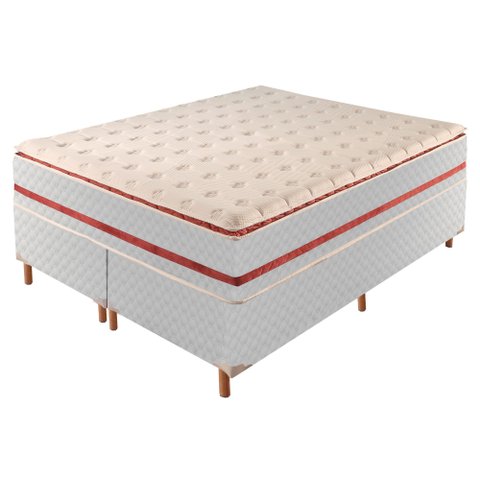 Cama Box Queen com Colchão de Molas Ensacadas 32x158x198cm e Base Mônaco Branco/Rustico/Bordo Paropa