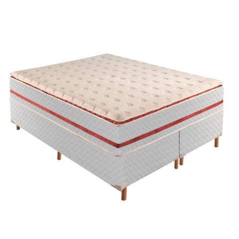 Cama Box King com Colchão de Molas Ensacadas 32x193x203cm e Base Mônaco Branco/Rustico/Bordo Paropas