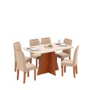 Ver imagem 2 de Conjunto Sala de Jantar 6 Cadeiras Tampo de Vidro Dj Móveis Siena Freijó Ayla Veludo Creme