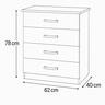 Comoda 4 Gavetas Moderna Amarzenamento Quarto Premium Gaveteiro Luxo Cor Branco - 5