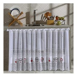 Cortina Pia/Balcão/Banheiro/Cozinha Renda Varias Estampas:Coffee Branca - 2