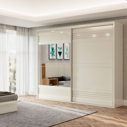 Guarda Roupa Casal com Espelho 267cm 2 Portas 100% MDF TW603E Off White - Dalla Costa - 2 Guarda Roupa Casal com Espelho 267cm 2 Portas 100% MDF TW603E Off White - Dalla Costa - 2