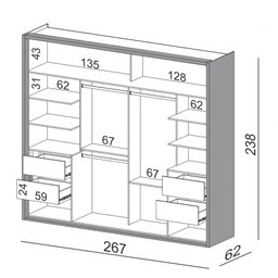 Guarda Roupa Casal com Espelho 267cm 2 Portas 100% MDF TW603E Off White - Dalla Costa - 4 Guarda Roupa Casal com Espelho 267cm 2 Portas 100% MDF TW603E Off White - Dalla Costa - 4
