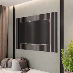 Kit 10 Módulos Ripados Decorativo em Mdf Autoadesivo 53x15 - Preto - Lh Móveis