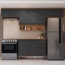 Ver imagem 1 de Cozinha Modulada 6 Peças com Tampo 120cm 8 Portas 2 Gavetas com Nicho Decorativo Isabelle Cinza/Freijó/Grafite