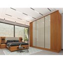 Ver imagem 1 de Quarto Casal Ripado Guarda-Roupa 6 Portas com Cama e Cabeceira Bege/Cinamomo