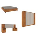 Ver imagem 3 de Quarto Casal Ripado Guarda-Roupa 6 Portas com Cama e Cabeceira Bege/Cinamomo