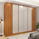 Ver imagem 4 de Quarto Casal Ripado Guarda-Roupa 6 Portas com Cama e Cabeceira Bege/Cinamomo