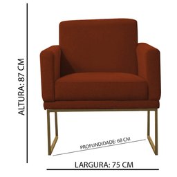 Poltrona Decorativa Juliette Suede Com Armação Dourada Metal - Telha - 3
