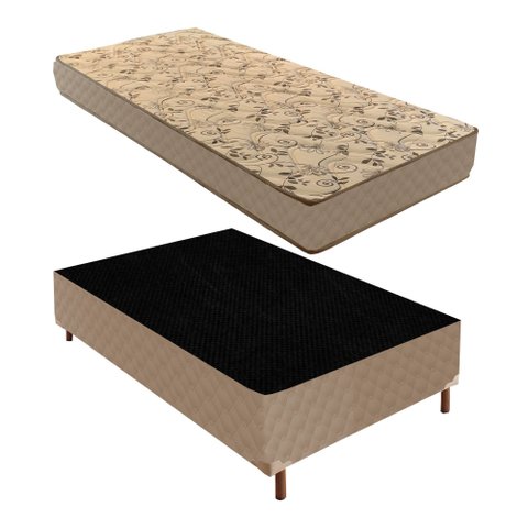 Cama Box Solteiro com Colchão D33 Unique Duoface 18x88x188cm e Base Júlia Bege/Rustico Paropas By Ec
