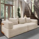 Ver imagem 1 de Sofá Scott 3 Lugares Fixo 220cm Bege Bouclé com Aplique em Madeira Lucas Home