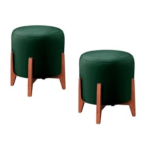 Conjunto - 2 Puffs Banqueta Thor Luxo Castellar Móbile Veludo Verde
