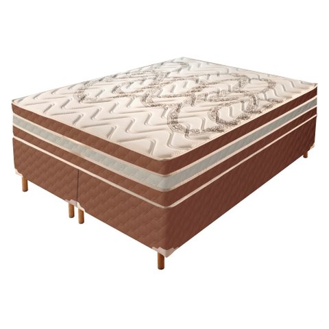 Cama Box Queen com Colchão de Molas Ensacadas 30x158x198cm e Base Samambaia Marrom/Rustico Cerejeira