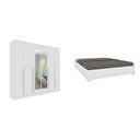 Ver imagem 1 de Conjunto Guarda Roupa Casal 6 Portas 8 Gavetas Puxador MDF com Espelho Portugal e Cama Casal Monaco Branco/Neve
