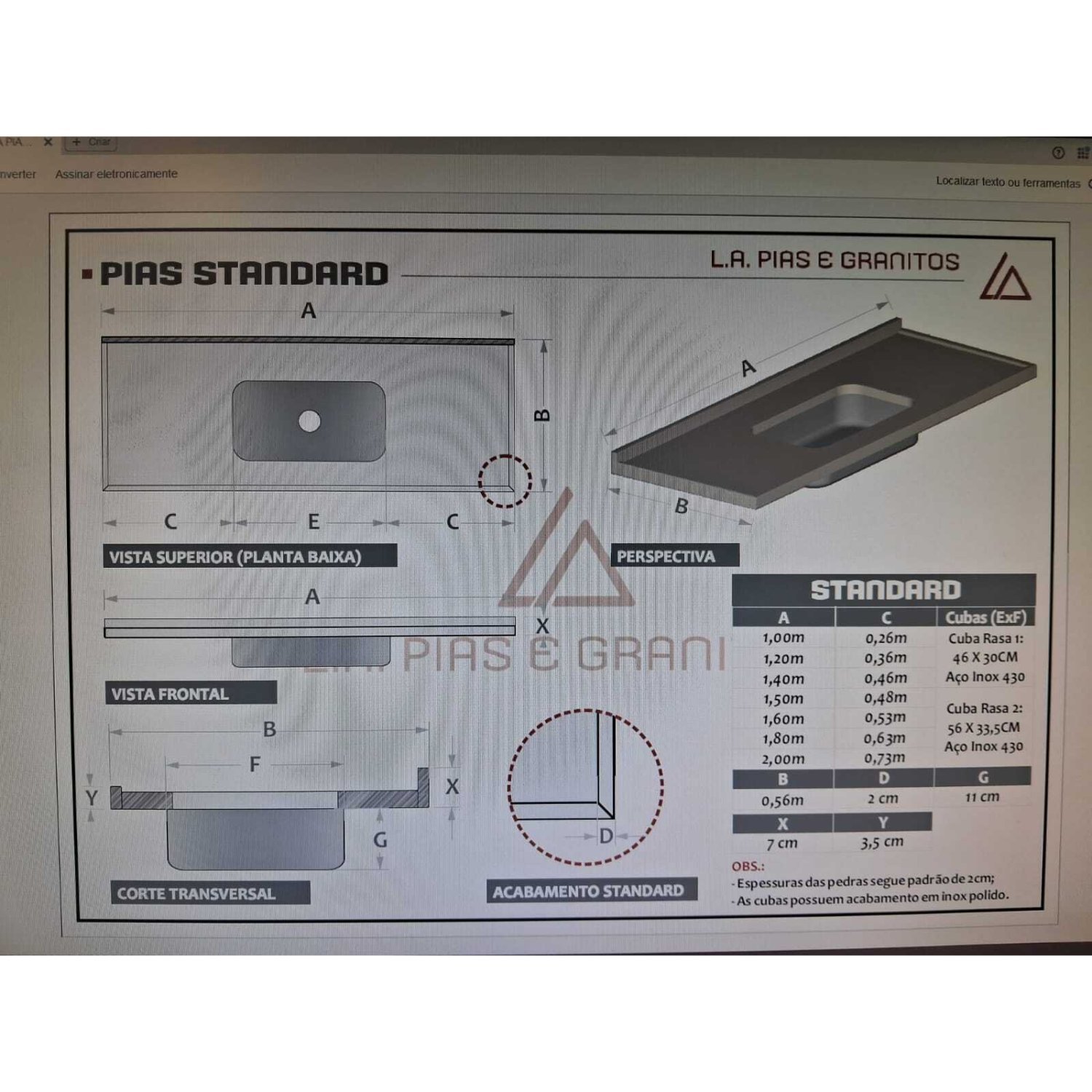Pia de Cozinha Granito  150 cm São Gabriel Standard Cuba Simples L.A. Pias e Granitos - 2