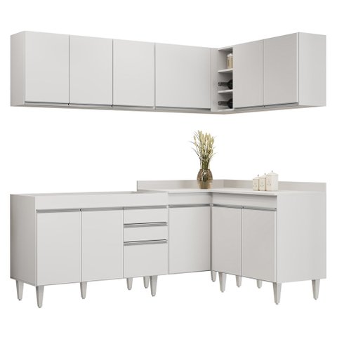 Armário de Cozinha Modulado de Canto 6 Peças Cp28 Balcão sem Tampo Branco - Lumil Lumil Móveis