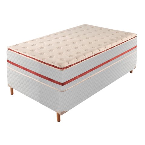 Cama Box Solteiro com Colchão de Molas Ensacadas 32x88x188cm e Base Mônaco Branco/Rustico/Bordo Paro