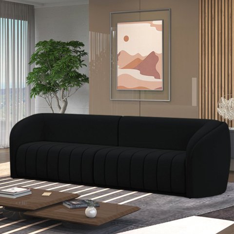 Sofá Decorativo Sala de Estar 252cm Adam 3 Lugares Veludo Preto G45 - Gran Belo Sofá Adam