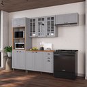 Ver imagem 1 de Cozinha Modulada 4 Peças Torre Quente Balcão com Tampo 2 Aéreos 100% MDF com Vidro Bari Cinza/Titanio Fosco
