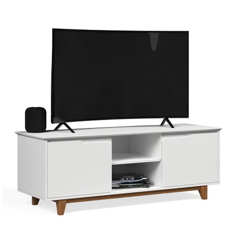 Rack Bancada Multiuso 1,39m P/ Tv até 55" Pés de Madeira Flow