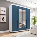 Ver imagem 1 de Guarda-Roupa Casal 4 Portas com Espelho Madrid Branco/Azul