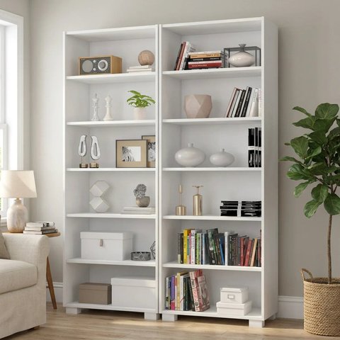 Kit 2 Estantes Organizadoras para Livros 5 Prateleiras Branca Office 121 x 188cm