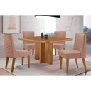 Ver imagem 1 de Conjunto: Mesa Sala Jantar Berlim Curvo 90cm + 4 Cadeiras Dafne Naturale - Linho Capuccino - Rufato