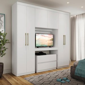 Guarda Roupa Casal 6 Portas, 2 Gavetas, Painel de TV 32 Polegadas e Gaveteiro Porto Móveis Carraro 