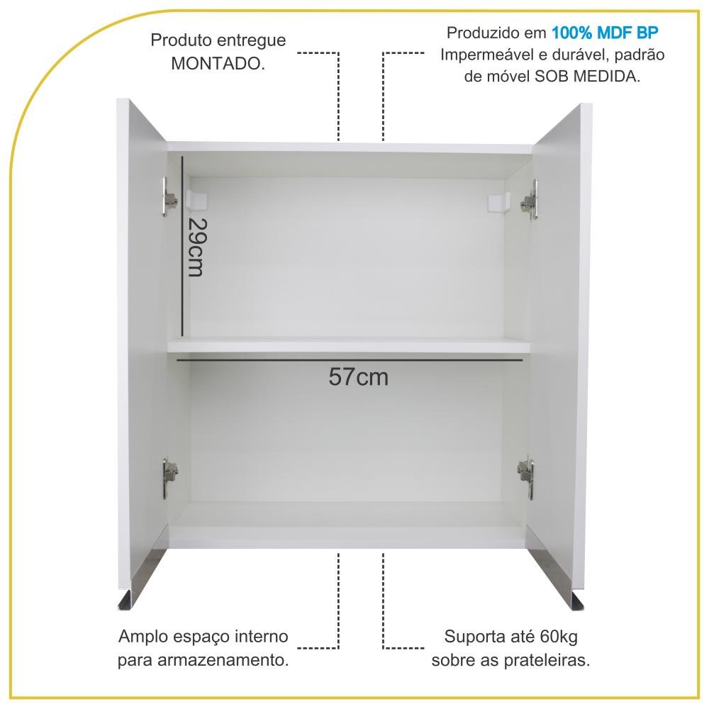 Armário Aéreo Multiuso 60cm 2 Portas 100% Mdf Cor:branco - 3